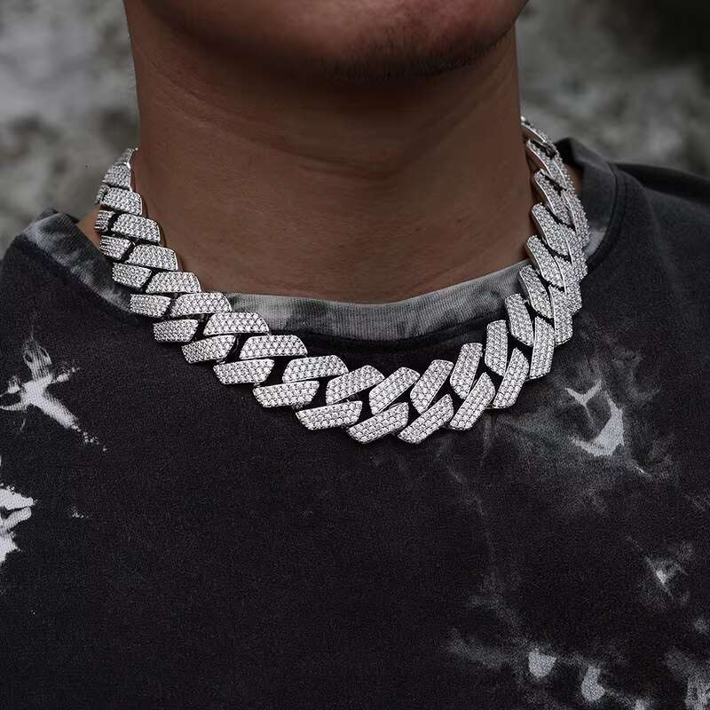 Wholesale Hip Hop Fashion Jewelry Gold Clasp Iced Out Zircon Diamond 22mm 3 Row Miami Cuban Necklace Men Hip Hop Cuban Chain