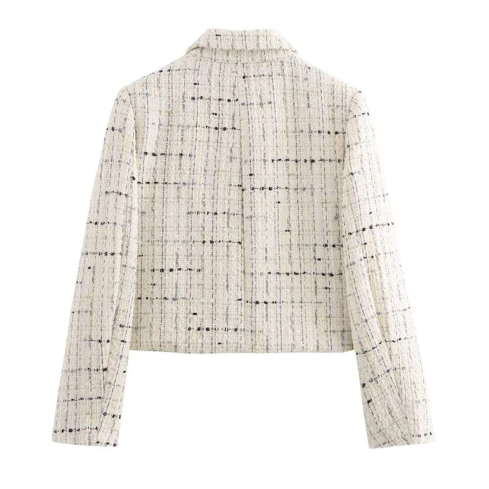 European American Style Autumn And Winter New Women's Clothing Texture Plaid Long Sleeved Lapel Short Suit Jacket