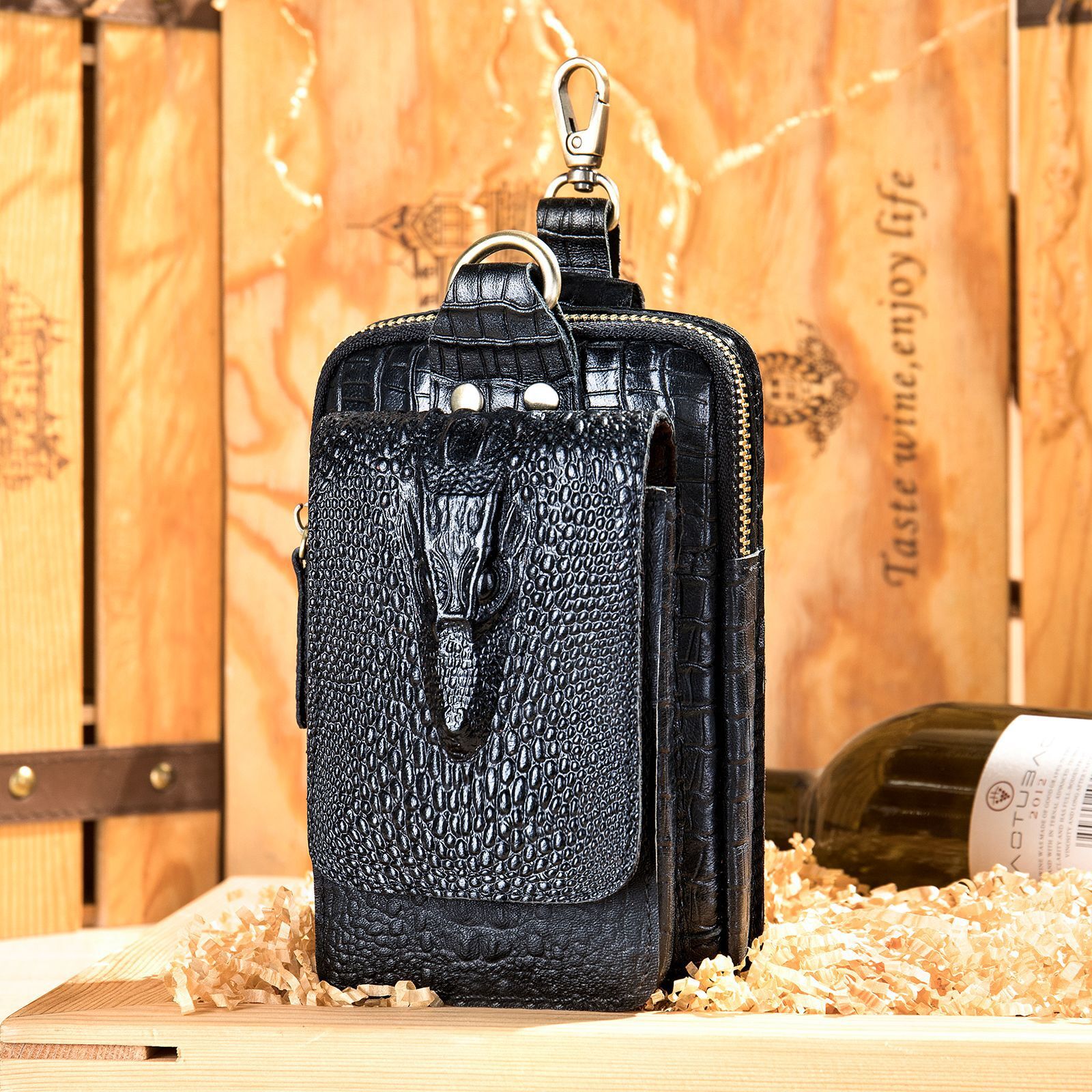 Waist top layer cowhide belt bag, men's work site wearing belt, vertical genuine leather multifunctional mobile phone bag