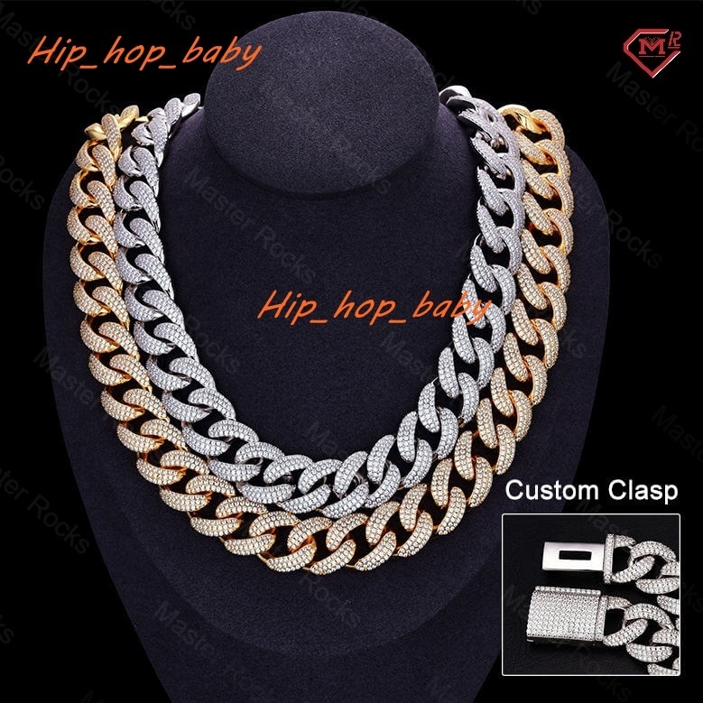 18mm Rapper Custom Moissanite S925 Cuban Chain Luxury 3 Rows Miami Moissanite Cuban Link Chain