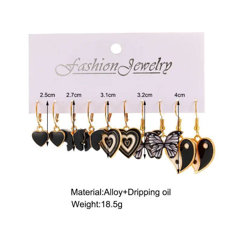 Black Butterfly Heart Gold Color Dangle Set For Women Vintage Acrylic Pearl Hoop Earrings 2022 Trendy Jewelry Gifts