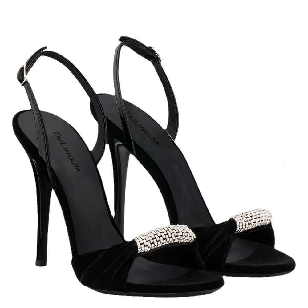 Summer new veet rhinestone ribbon sexy open-toe thin high-heeled banquet dress customized large-size women's sandals
