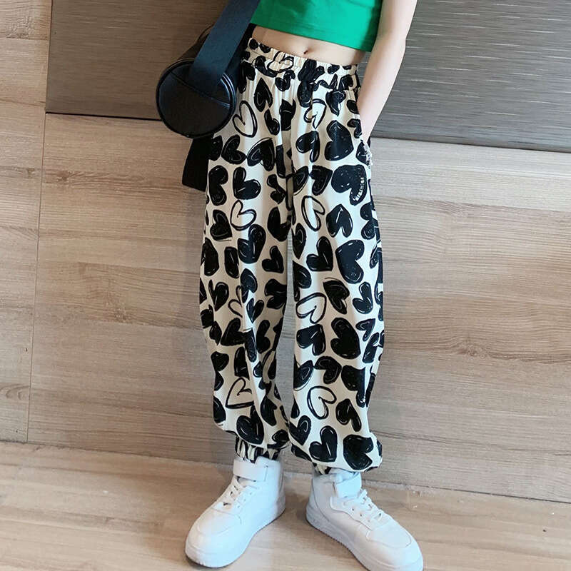Girls' Summer Wear Haren 2025 New Item, Zhongda Children's Heart Printed Pants, Thin Mosquito Proof Pants Trend