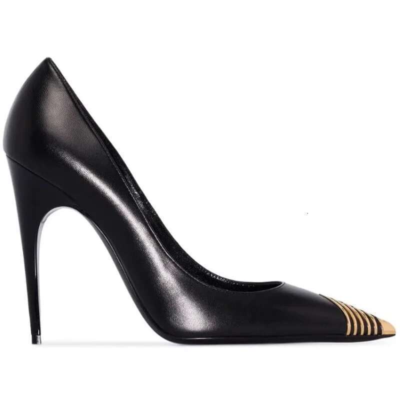New Fashion Brand Metal Pointed Toe Women Ankle Buckle Shallow Mouth Slip-on Shoes Sexy Stiletto Heels