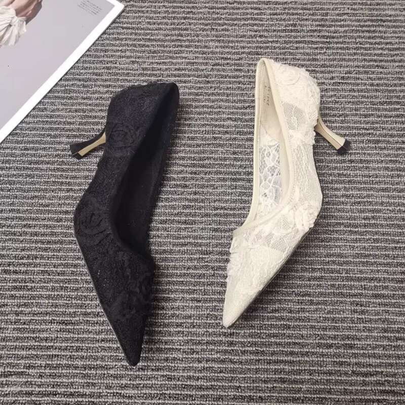 Fashionable Women Stilettos Lace Breathable High Heels Sexy Pointed Mesh Shallow Sandals Elegant Wedding Shoes Slip on Sho