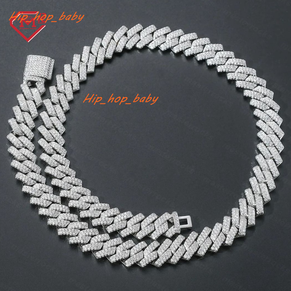 In Stock Moissanite Cuban Chain 12mm S925 Two Rows 22in Hip Hop VVS Moissanite Cuban Link Chain