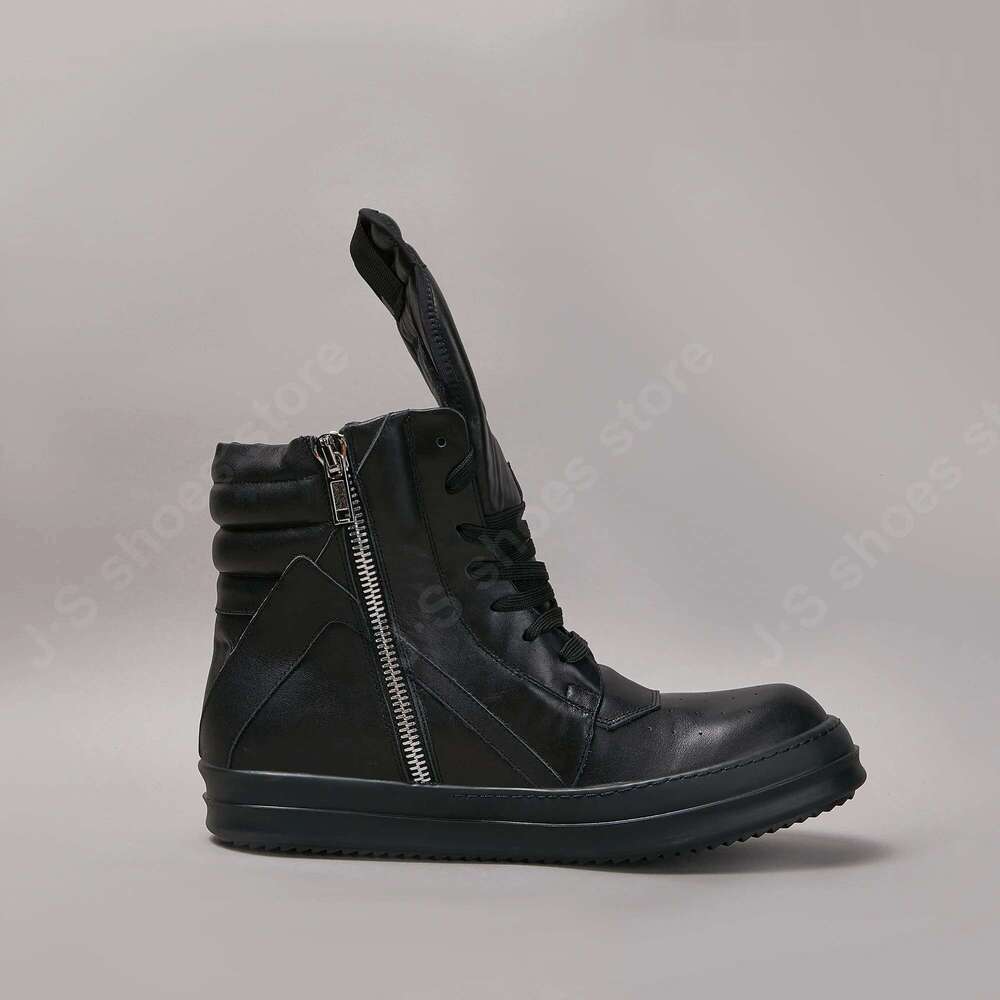 Brand Men Sneaker Women High top Full black Leather Casual Shoe Owens Boots Zipper Ankle Boot Lace Up Flat Sneakers