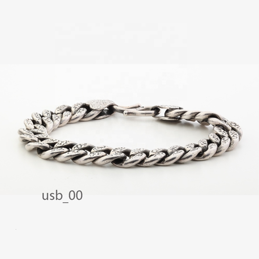Wholesale Hip Hop Jewelry Luxury Silver 925 Cuban Bracelet Vintage Gothic Men Cuban Link Bracelet
