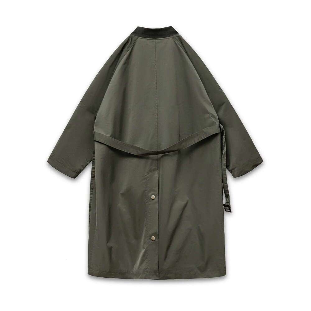 Maden Retro Olive Green Mid-length Trench Loose Fit with Flap Pockets Versatile Spliced Coat for Women's Spring and Autumn
