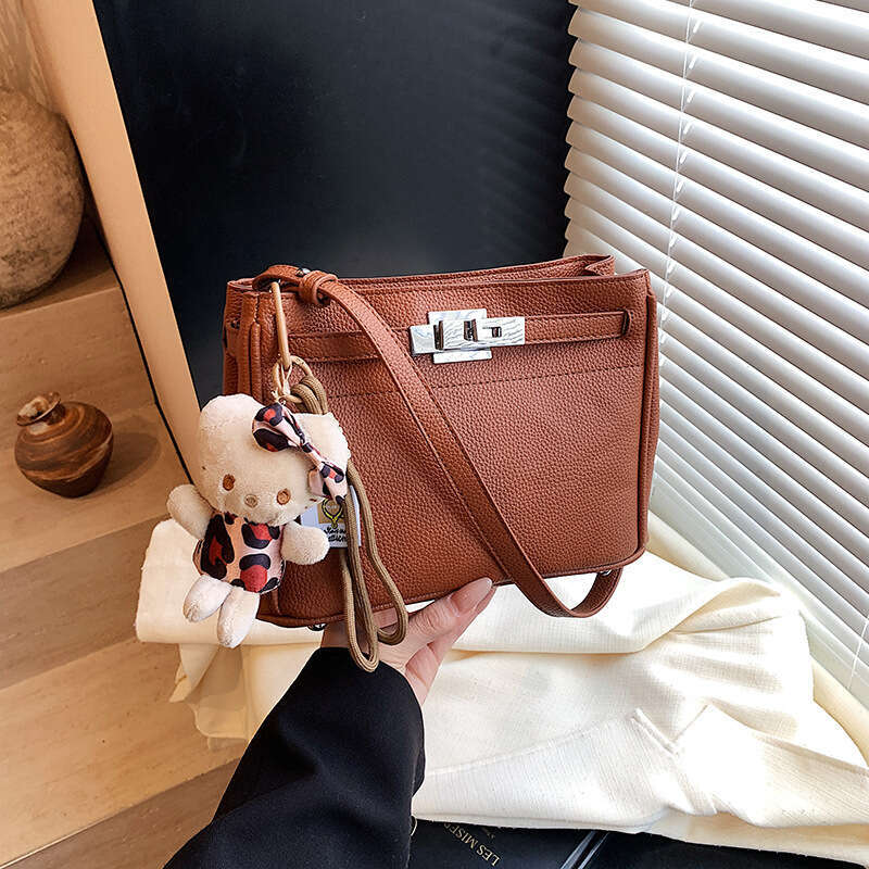 Small Niche Design Commuting Kelly New Lychee Pattern Simple Shoulder Temperament Versatile Hand-Held Crossbody Bag