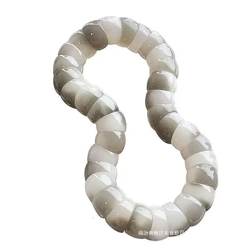 Smoking gray floating flower Pork Intestine white jade root bracelet womens duplex temperature student Bodhi seed Buddha B 250428