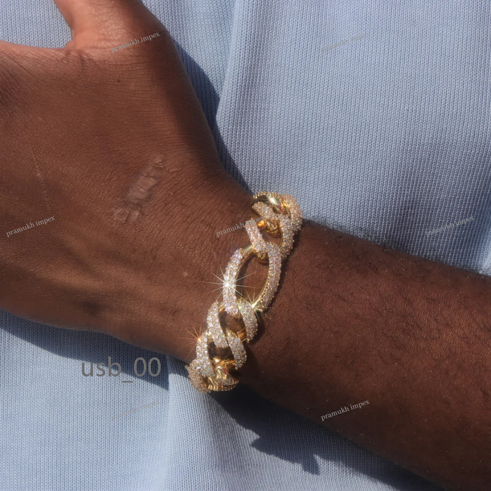 Luxurious Custom 925 Sterling Silver With Yellow Gold Plated Men Miami Cuban Link Bracelet For Exporters Stylish Trendy Jewelry