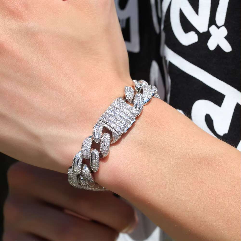 Excellent Jewelry Iced Out Cuban Bracelet 925 Silver Moissanite Diamond VVS Hip Hop Men Cuban Link Bracelet