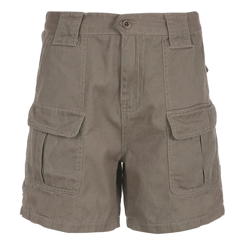 Retro Pocket Patch Cargo Jeans Shorts Womens Low Waist Y2k Harajuku Denim Shorts Street Clothing Solid Tight Women 250427