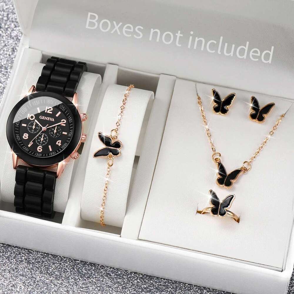 5/6Pcs Fashion Silicone Band Women Quartz Watches Jewelry Set Reloj Mujer Girls Clock Gift (Without Box)