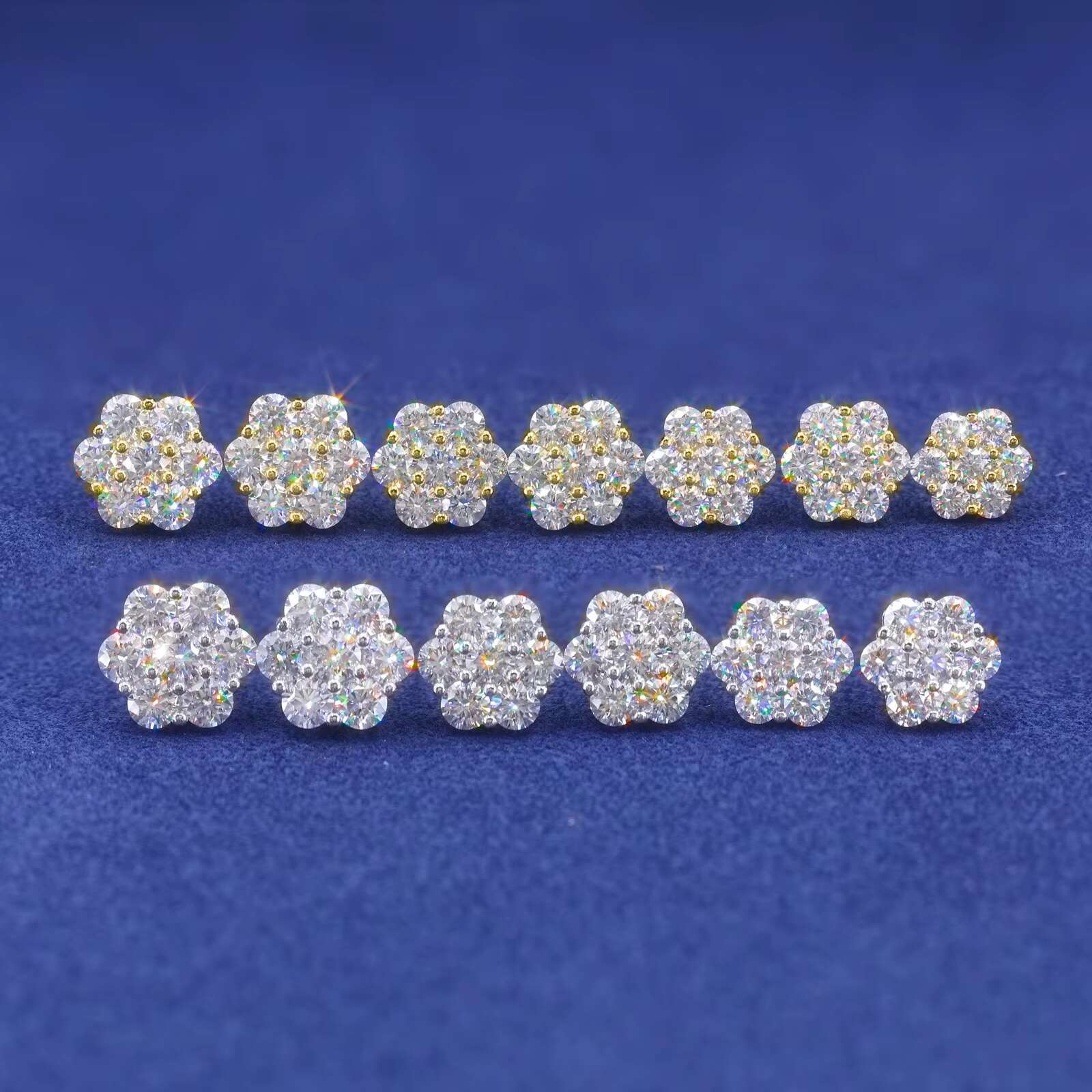 Multi Size Moissanite Radiance Flower Stud Earrings White Gold 925 Sterling Silver VVS Lab Synthetic Diamond Fine Jewelry Mens