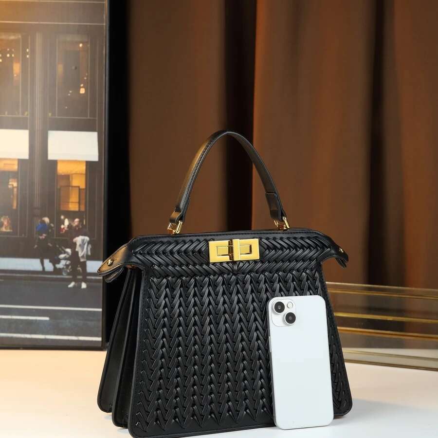 New Fashionable Kelly Women's Handbag Casual Commuter Large Capacity Shoulder Crossbody Bag Trendy Woven Design