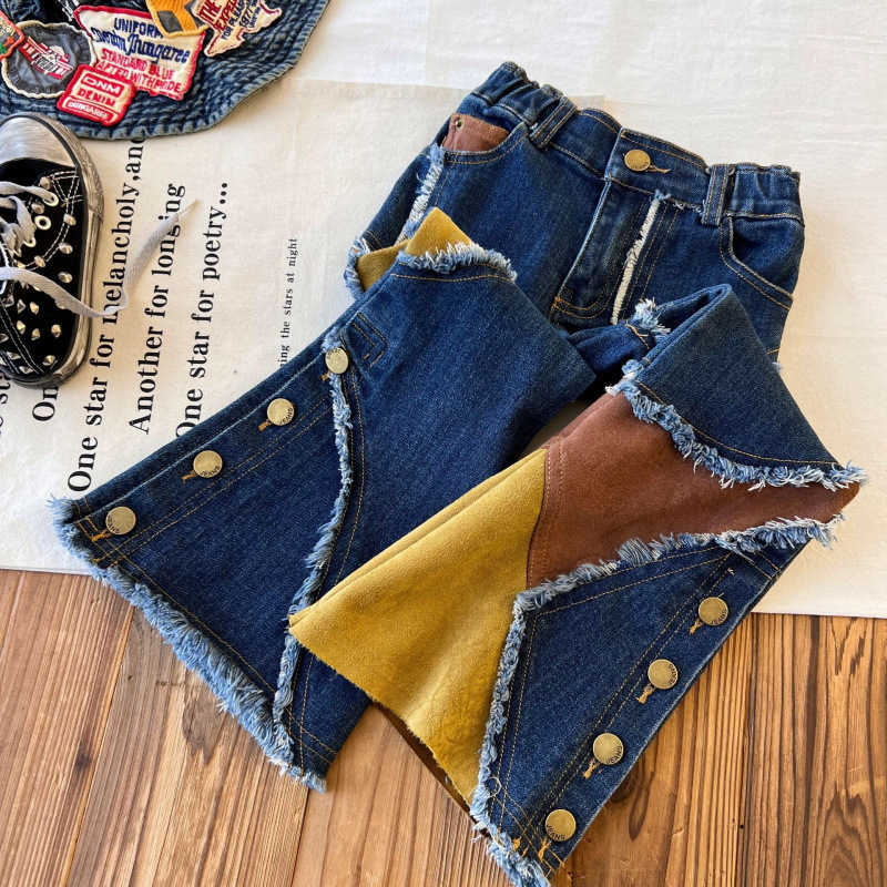 childrens Clothing Childrens Second-hand Irregular Splicing Denim Bell Bottom Pants Spicy Girl Pants Y2504302TCY