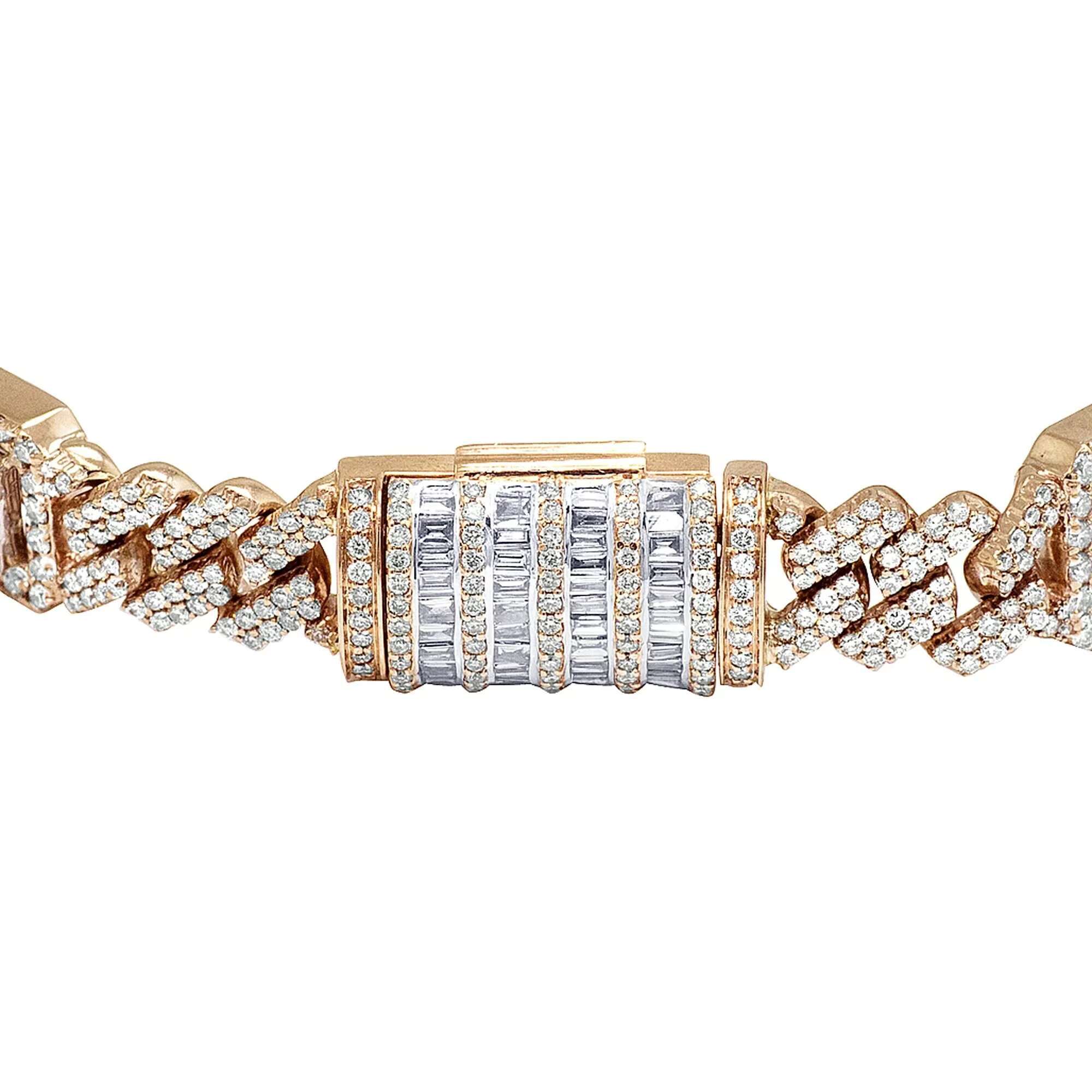 Most Trending Hip Hop Iced Out 14K Rose Gold Cuban Link Bracelet With Round Baguette Lab Grown Diamond For Men