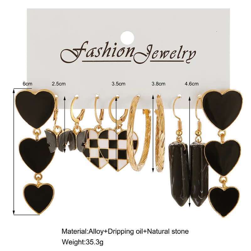 Black Butterfly Heart Gold Color Dangle Set For Women Vintage Acrylic Pearl Hoop Earrings 2022 Trendy Jewelry Gifts