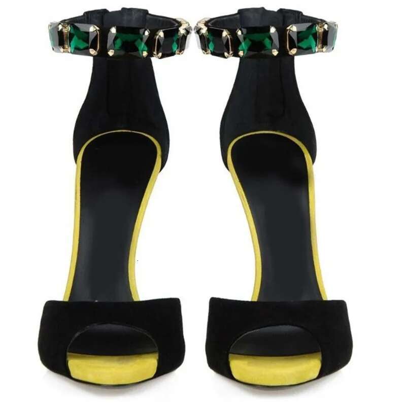 Summer new rhinestone bag heel color matching sexy fish mouth sandals stin high-heeled banquet dress large size women's shoes