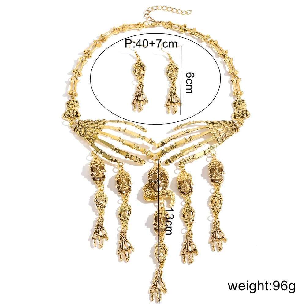 New Halloween Jewelry Gothic Punk Vintage Metal Ghost Hand Skull Necklace And Earring Set For Women Party Accessories