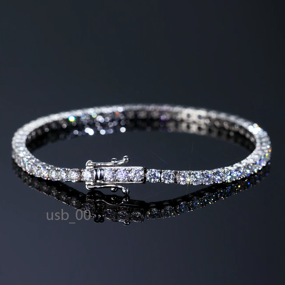925 Sterling Silver Moissanite Tennis Sparkling Precious Birthday Wedding Brides Jewelry 2mm 3mm Women VVS Lab Diamond Bracelet