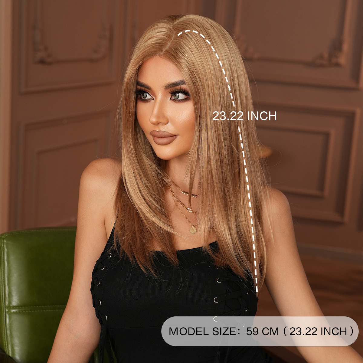 Hot Asian Girl Wig Gold Small Lace Wig Full Headset Layered Inner Buckle Straight Hair Simulation Sewing Wig
