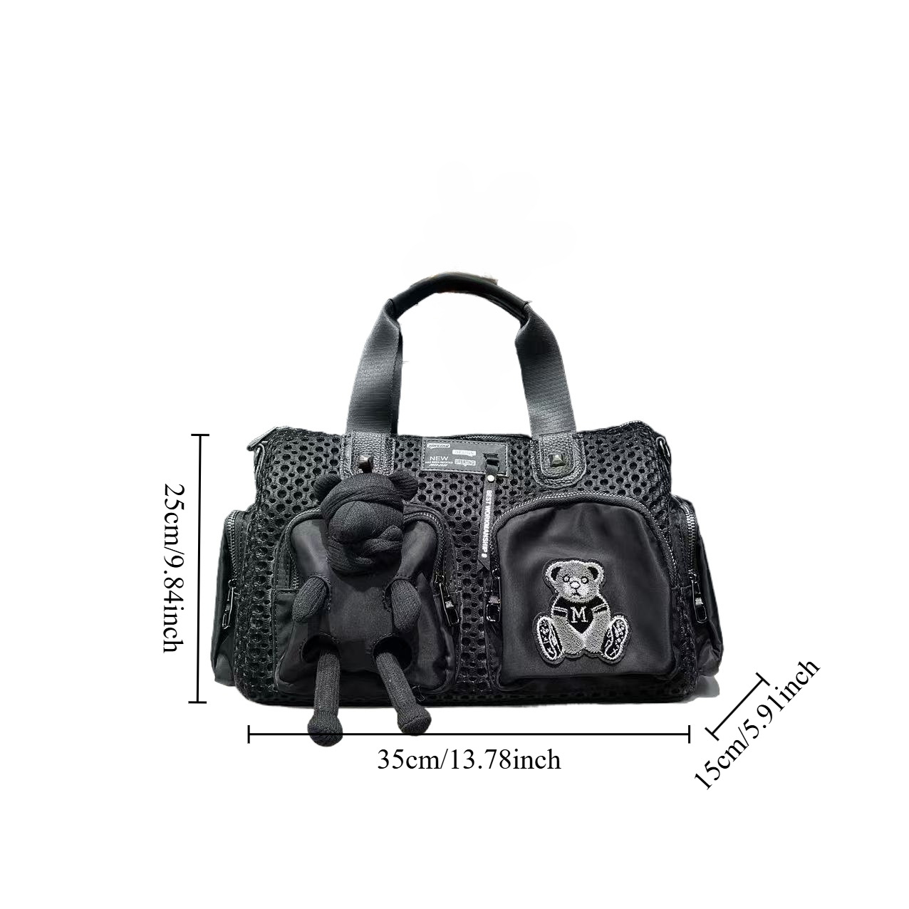 Ladies' fashionable teddy bear handbag with multiple pockets, patchwork fabric doll, single shoulder diagonal cross bag