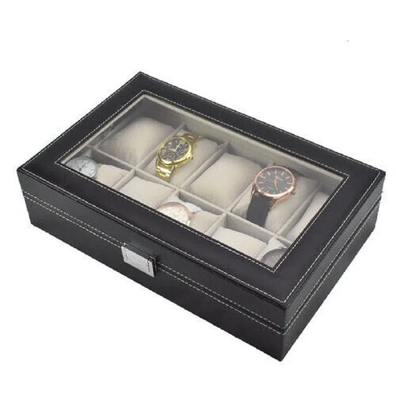 WellZone Fashion Style 5/6/10/12 Position Black Carbon Fiber Pattern Display Jewelry Storage Box Watch Storage Box 250430