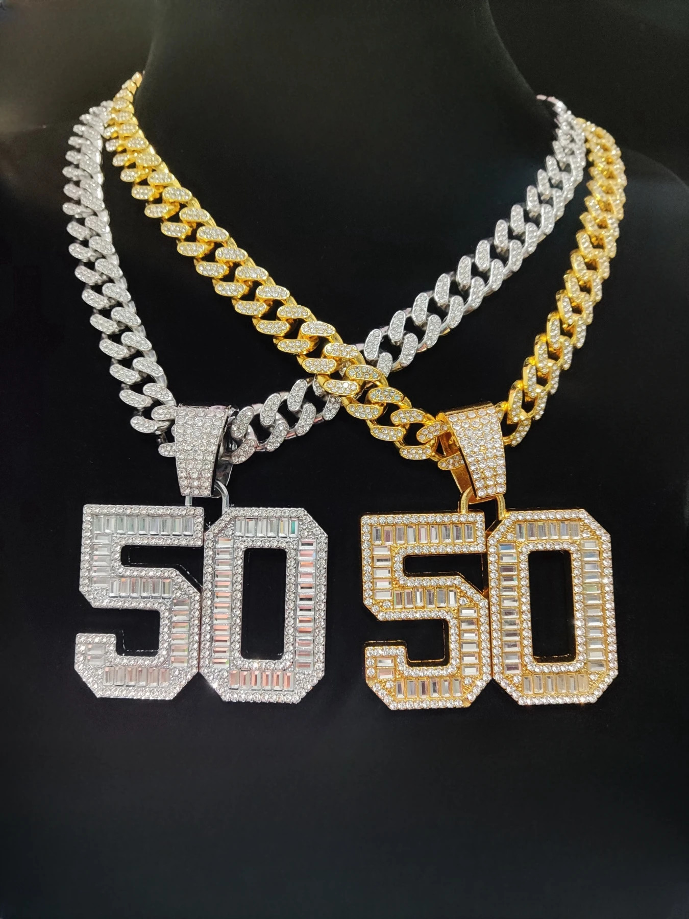 Arrived Hip Hop 50 Number r Pendant Necklace Men Women Chain Iced Out Bling Necklaces HipHop Jewelry Fashion Gift 250428