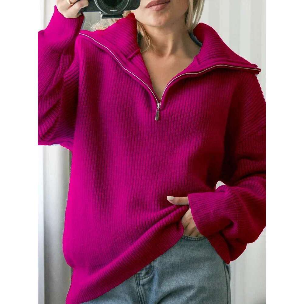 Fashion Women's Turtleneck Zippers Solid Loose Women Sweaters Pullover Long Sleeve Casual Knitted Sweater Woman Winter