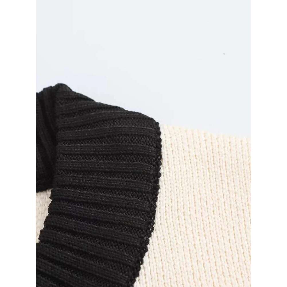 Fashionable and simple women's clothing new contrast color trim sweater cardigan long sleeve round neck knitted jacket