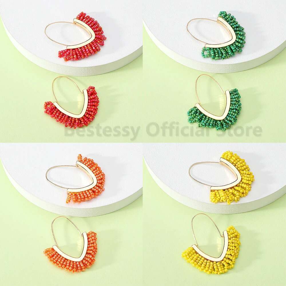 Gold Color Metal V-Shaped Big Dangle Earrings For Women 2025 Boho Design Resin Bead Pendant Wholesale Jewelry Accessories