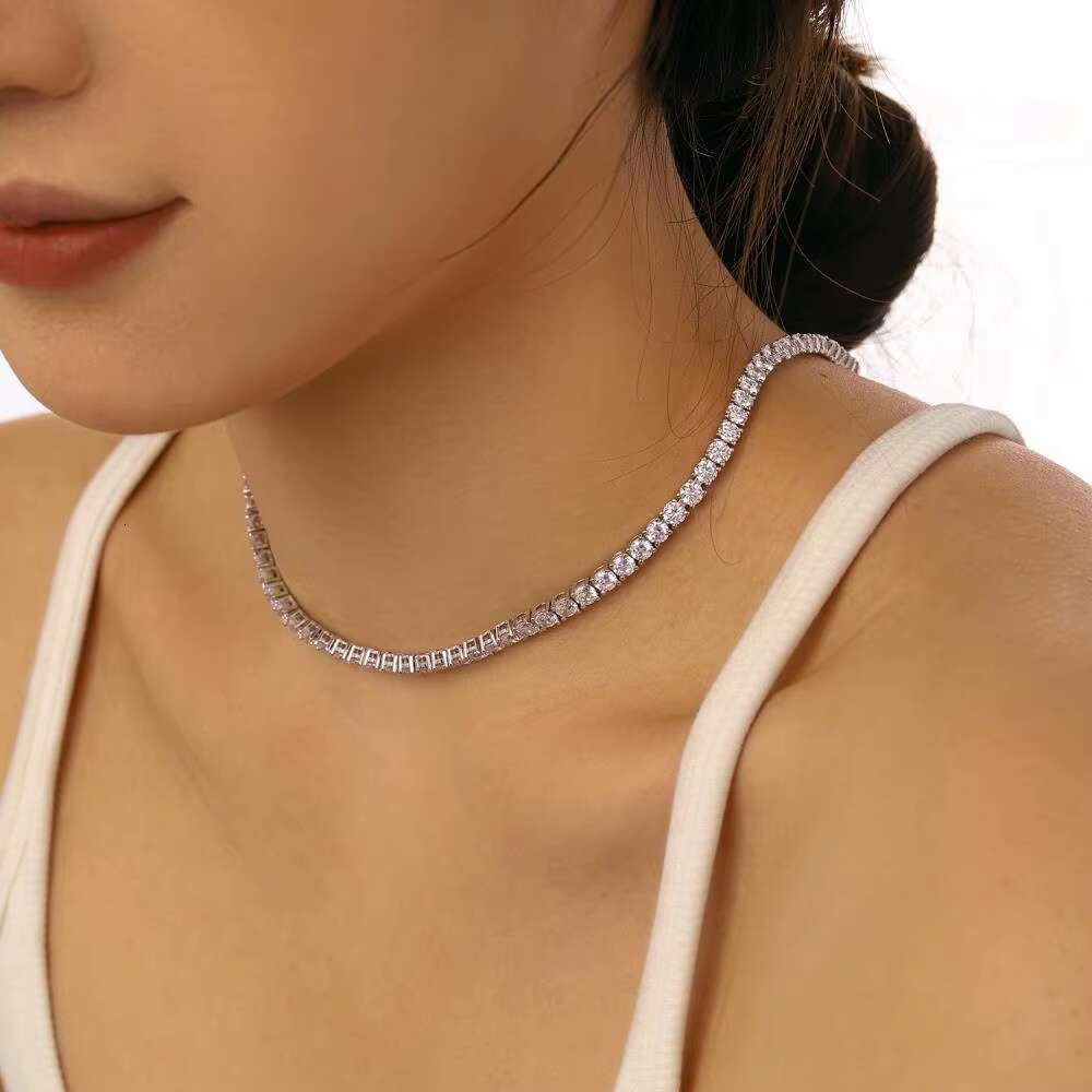 Tennis Chain 18K Gold Plated Cubic Zirconia Necklace Set Pendant Diamond Chain S925 Sterling Silver Tennis Necklaces for Women