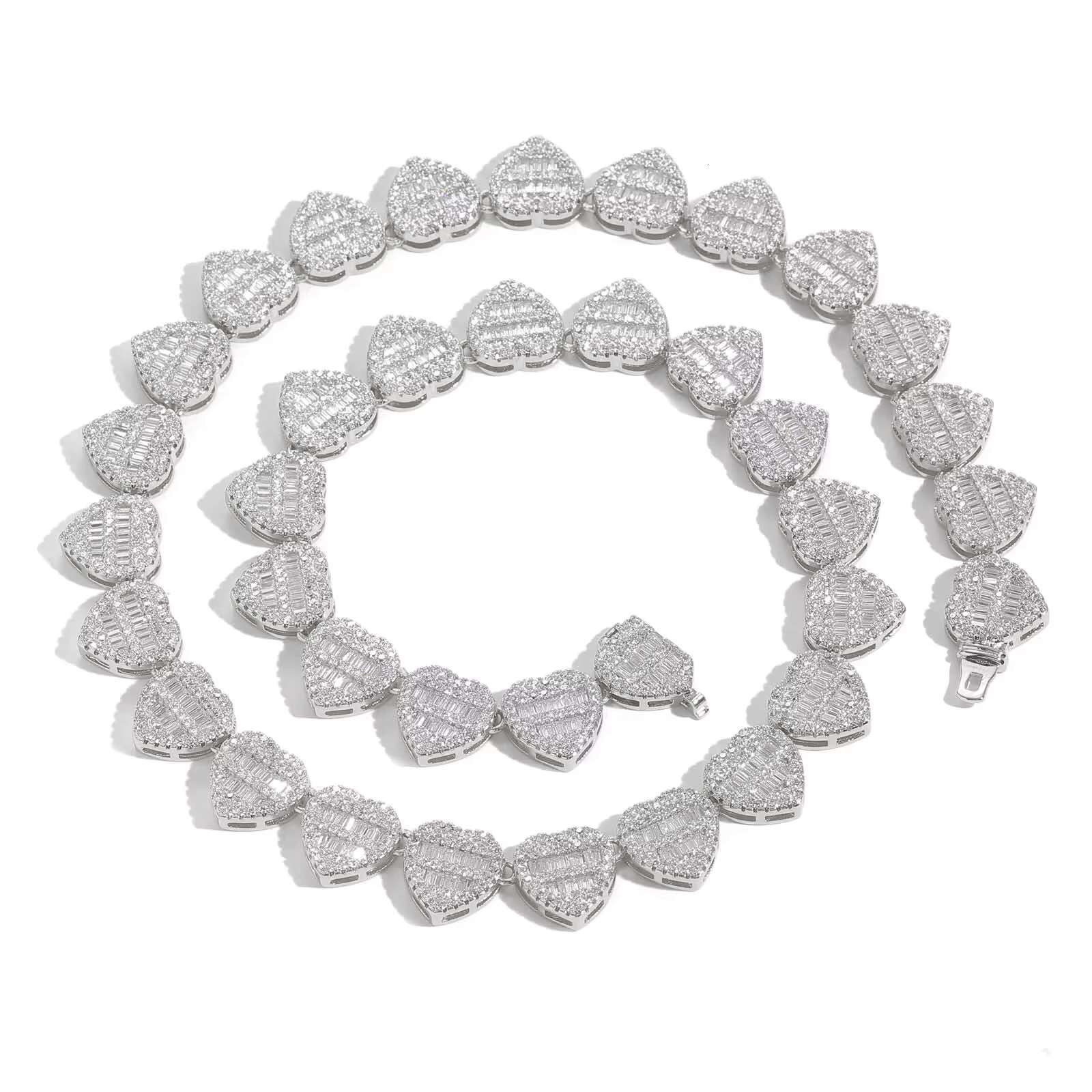 Hip Hop Style 12mm Heart-Shaped Tennis Chain Necklace with Iced Zircon Gold Plated Bracelet Fashion Jewelry for Mens Parties