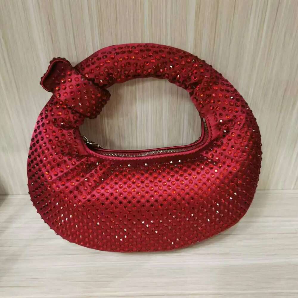 2024 Red Evening Mini Purse Handbag Knot Rhinestone Wedding Bridal Bags For Women