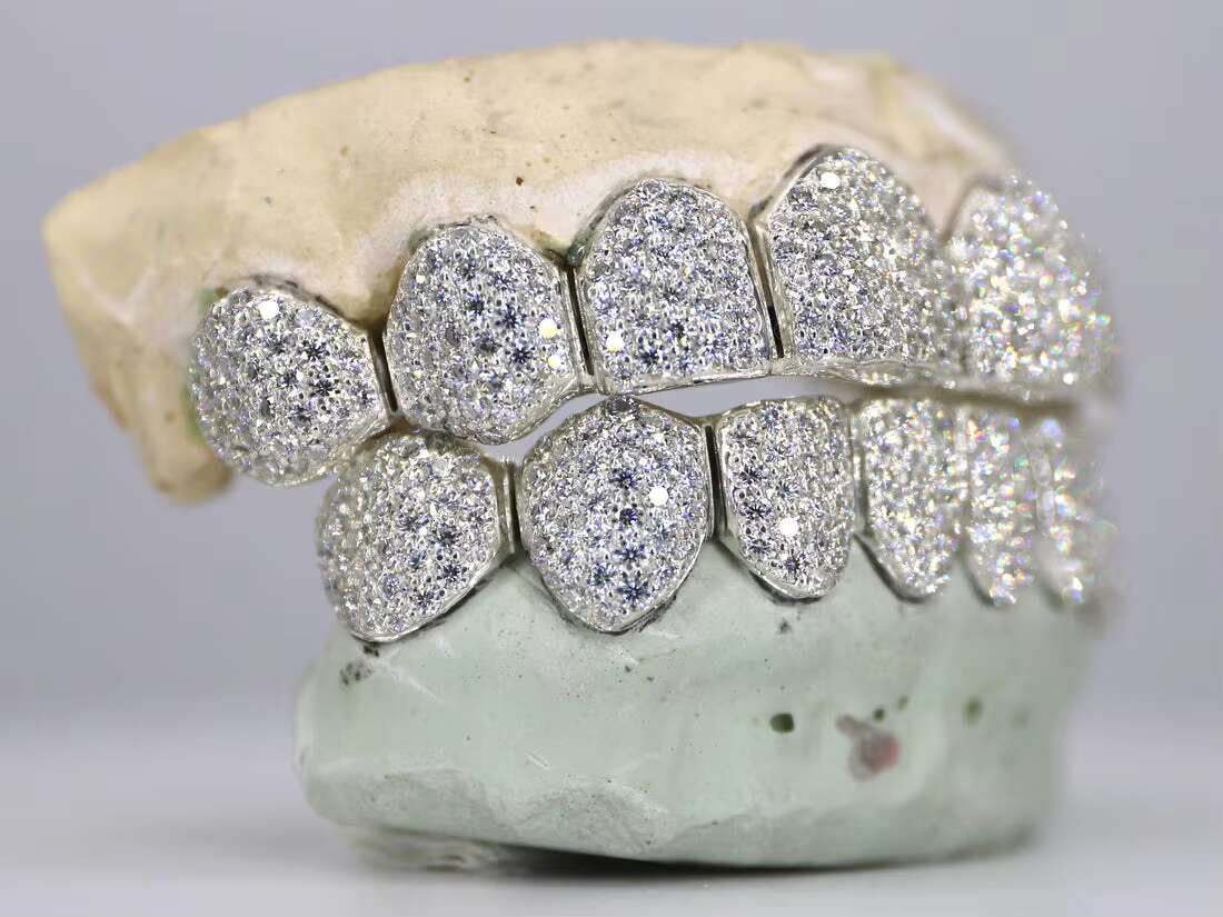 8 on 8 VVS MOISSANITE DIAMOND GRILLZ TOP and BOTTOM DIAMOND TEETH GRILLZ