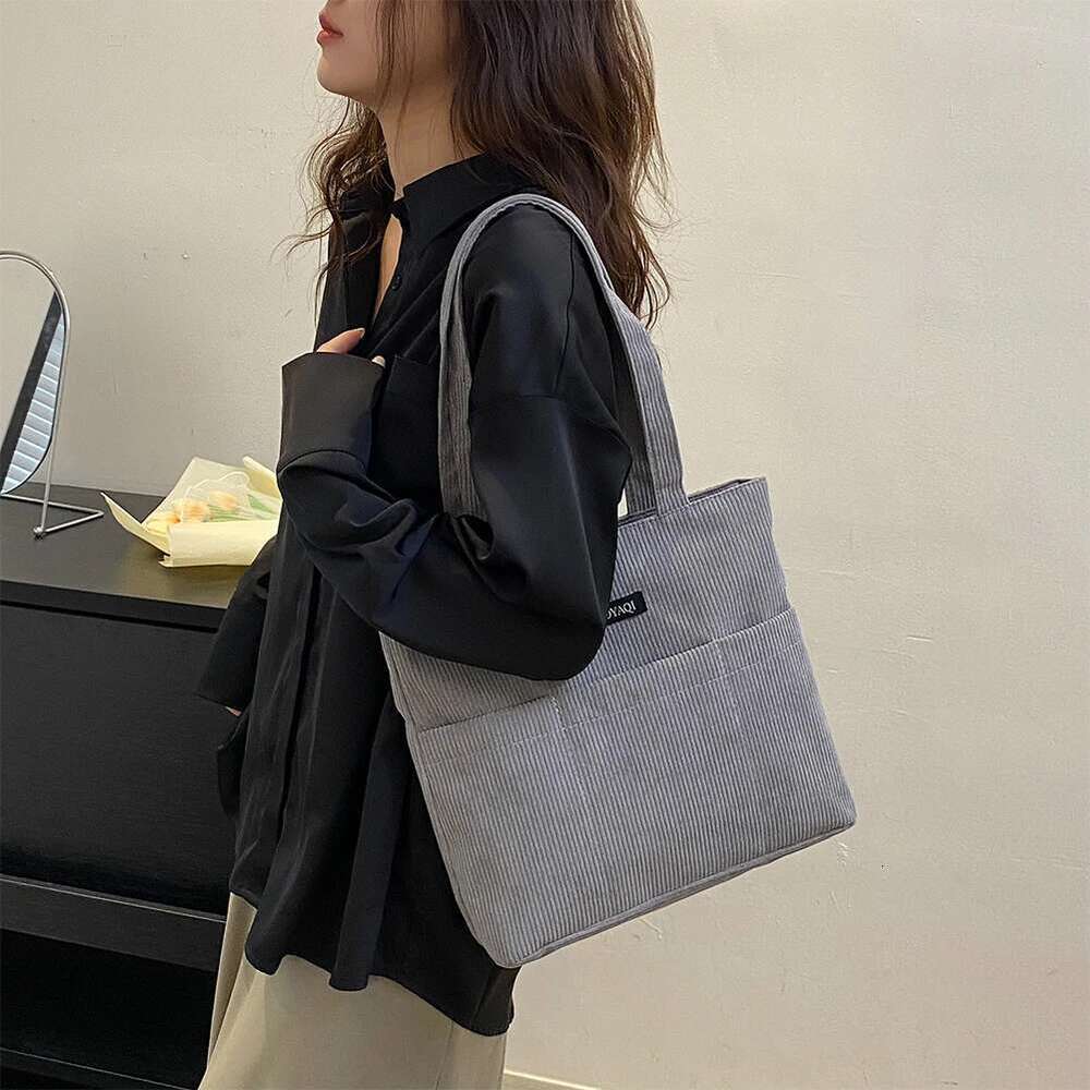 Women Corduroy Tote Handbag Large Capacity Zipper Shoulder Bag Casual Multifunctional Reusable Grocery Bags Bag