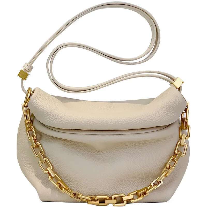 Trendy Fashionable Spring Summer New Women's Shoulder Cloud Pattern Chain Dumpling Shape Cow Leather Crossbody Small Bag