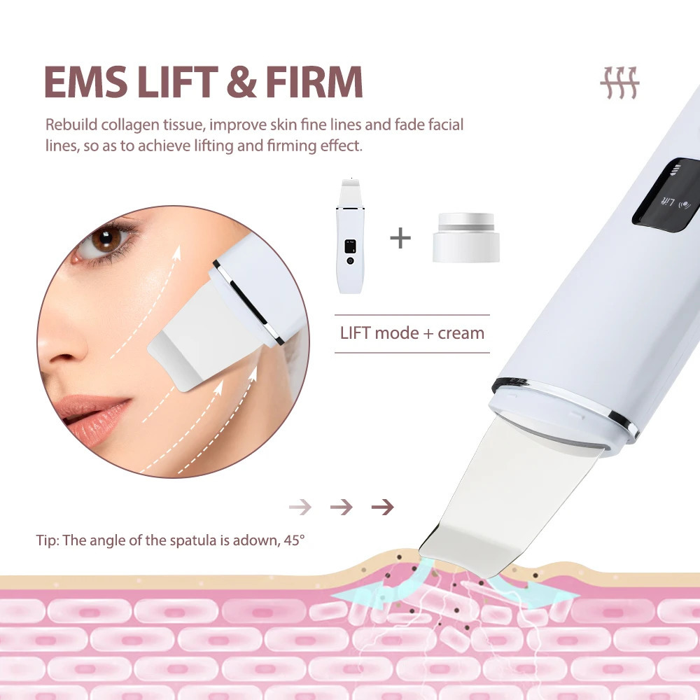 Skin Scrubber Ultrasonic Machine for Home Use Spatula for Blackhead Remover Shovel Peeling Pore Cleaner Face Lift Massage 250422