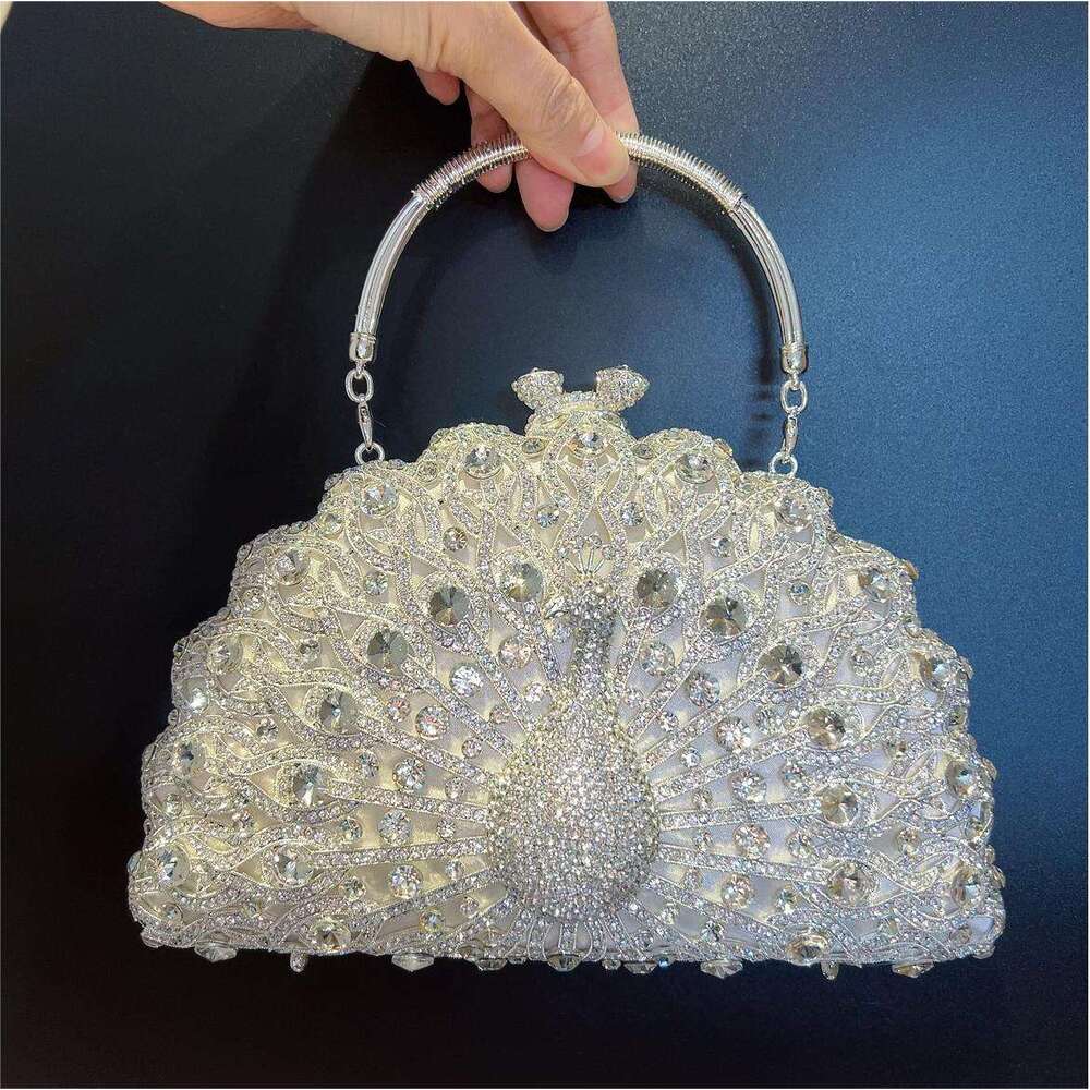 Dinner Bag Large Peacock Diamond Set Luxury Banquet Handbag Cross Shoulder Female Clutch Bag KQ