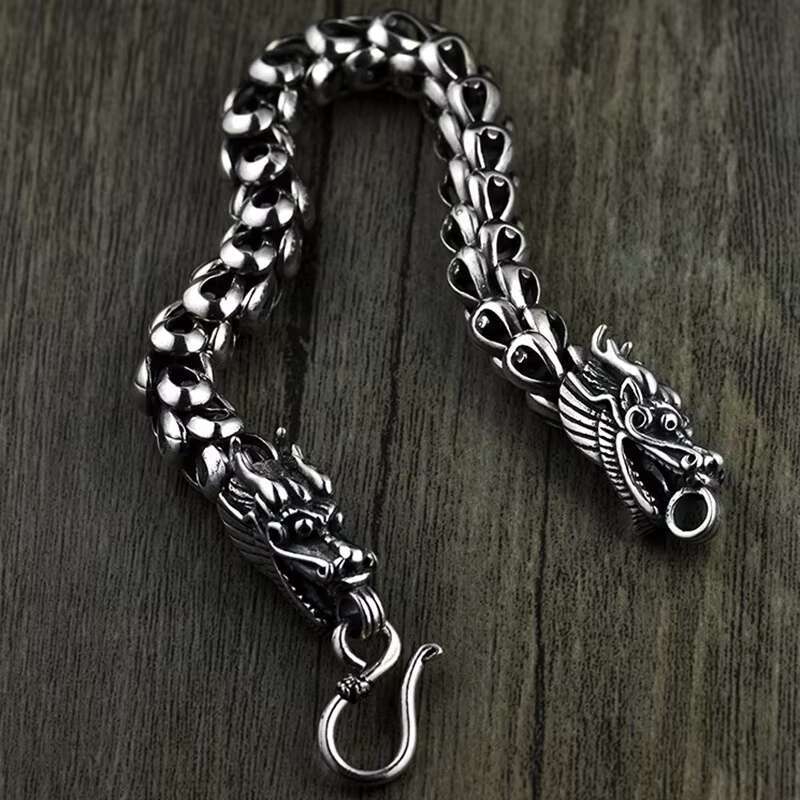 Hip Hop Jewelry Vintage Bracelets Real 925 Sterling Silver Chinese Dragon Scale Bracelet for Men Fashion Jewelry