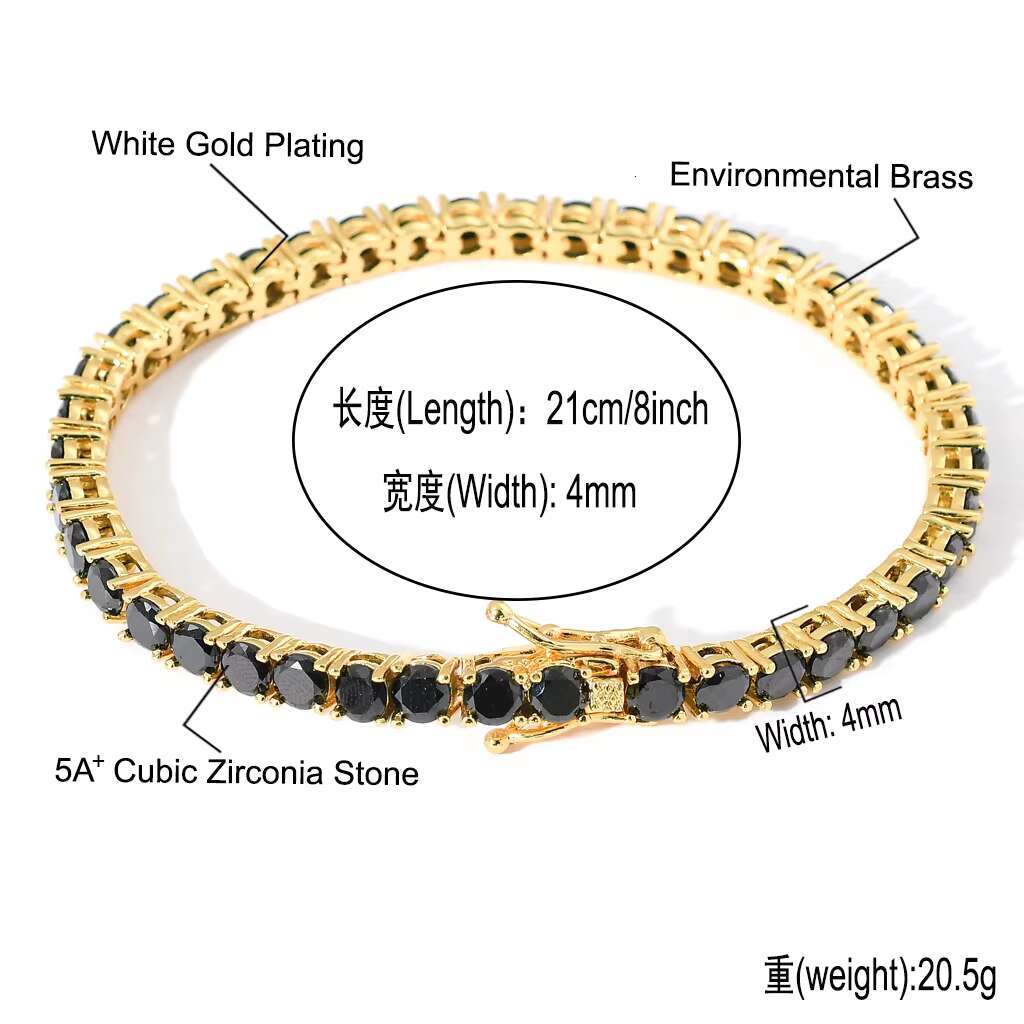 BES 4mm Fashion Men Women Jewelry Set CZ Iced Out Bling 5A Cubic Zirconia Black Tennis Chain Bracelet Necklace Hip Hop Jewelry