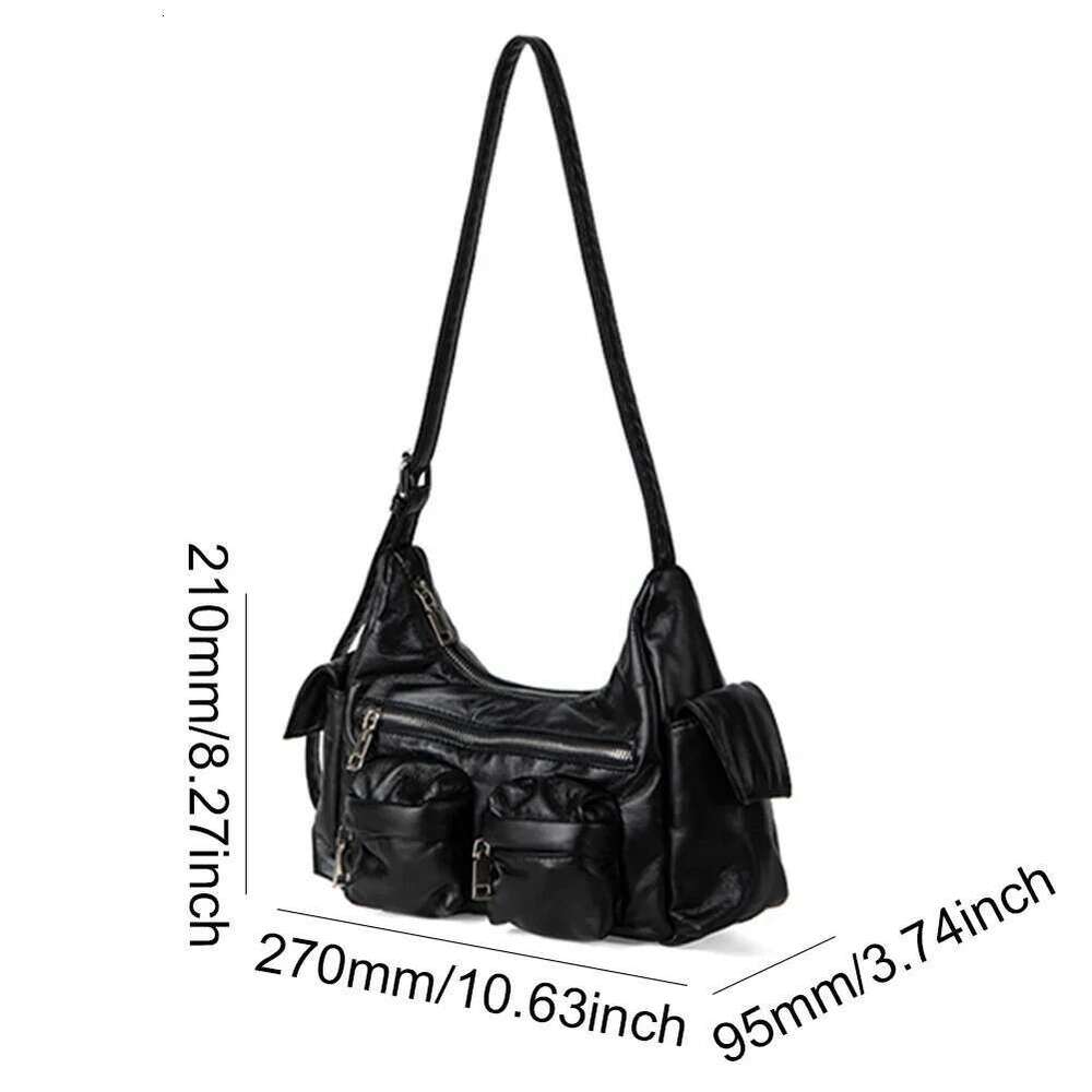 Large Capacity Sling Bags Women's Multi-Pocket Satchel Leather Retro Commuting Shoulder Ladies Solid Versatile Crossbody Bag