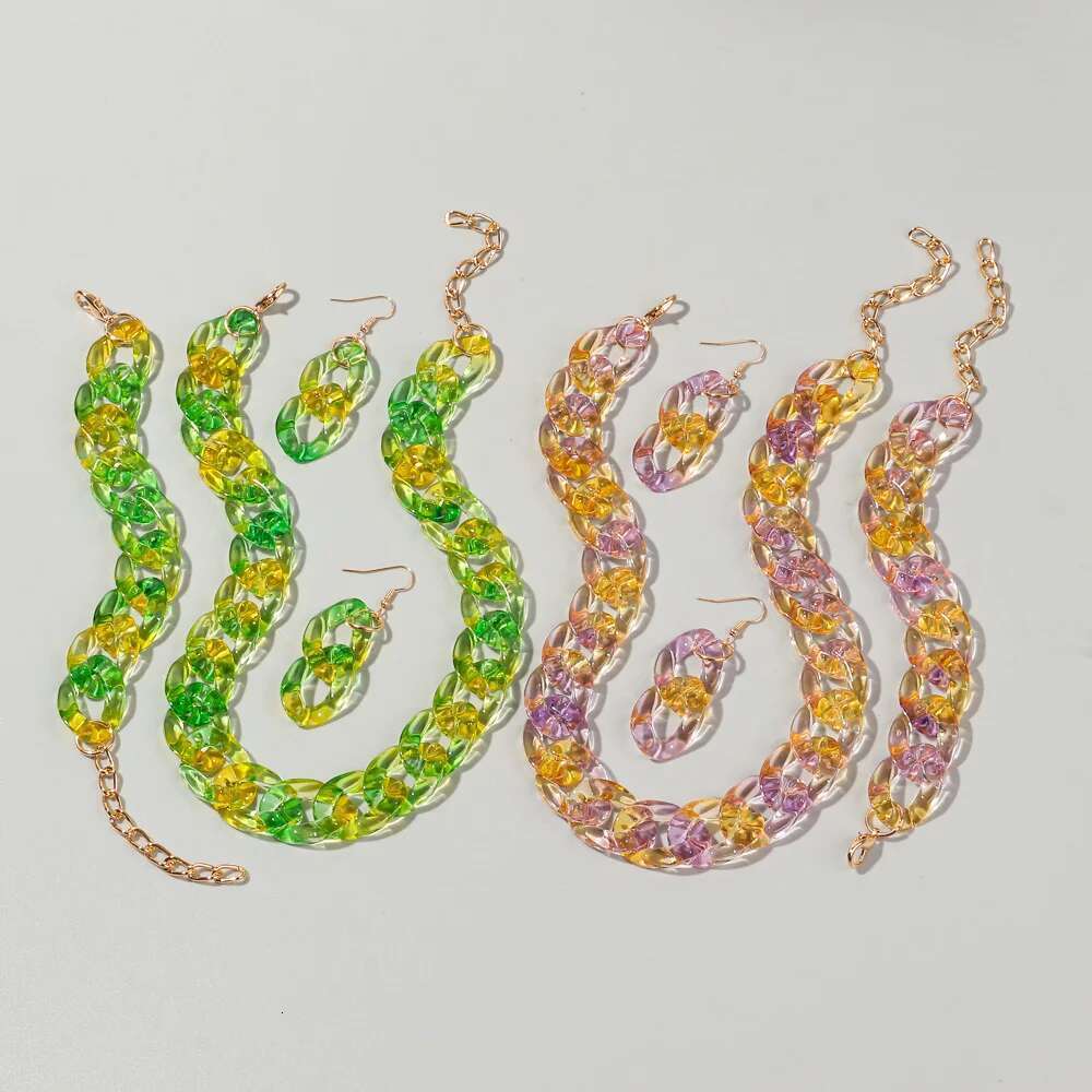 New Fashion Acrylic Color Transparent Gradient Chain Necklace Set For Women Colorful Necklaces 2024 Accessories Jewelry