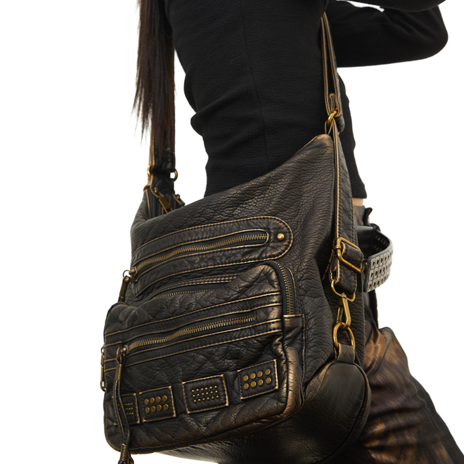 Ladies' soft leather European and American retro shoulder bag, Japanese and Korean trendy commuting crossbody bag