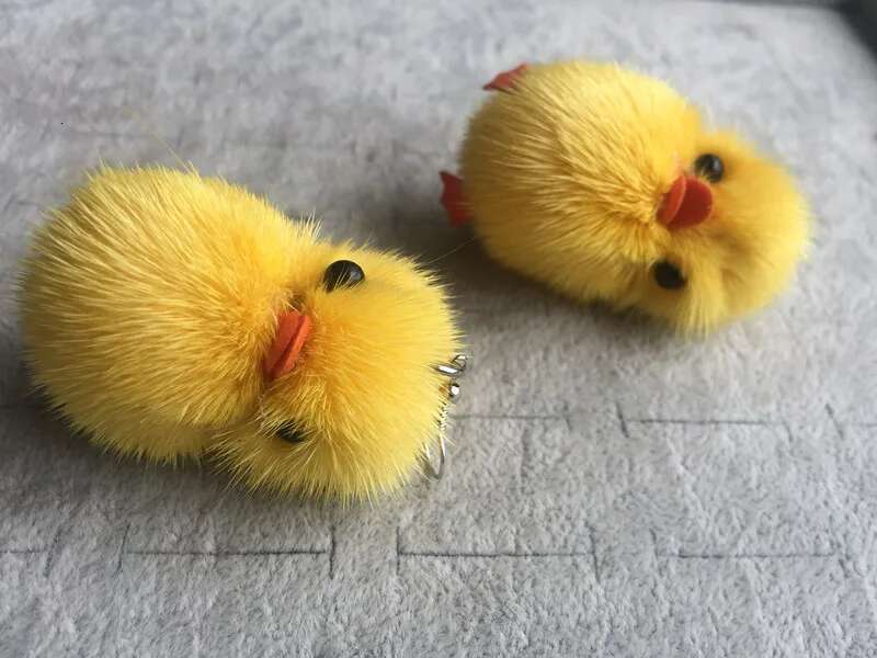 Fishsheep Cute Chick Pom Pendant Drop For Women Fluffy Fur Ball 3D Cartoon Animal Dangle Earrings Fashion Jewelry