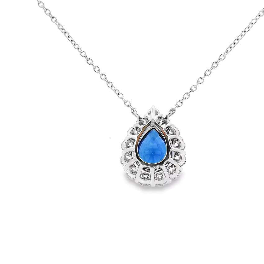 Pear Shape Gemstone Sapphire CVD Lab Grown Diamond 18k Yellow White and Rose Gold Eco Friendly Diamond Necklace for Women