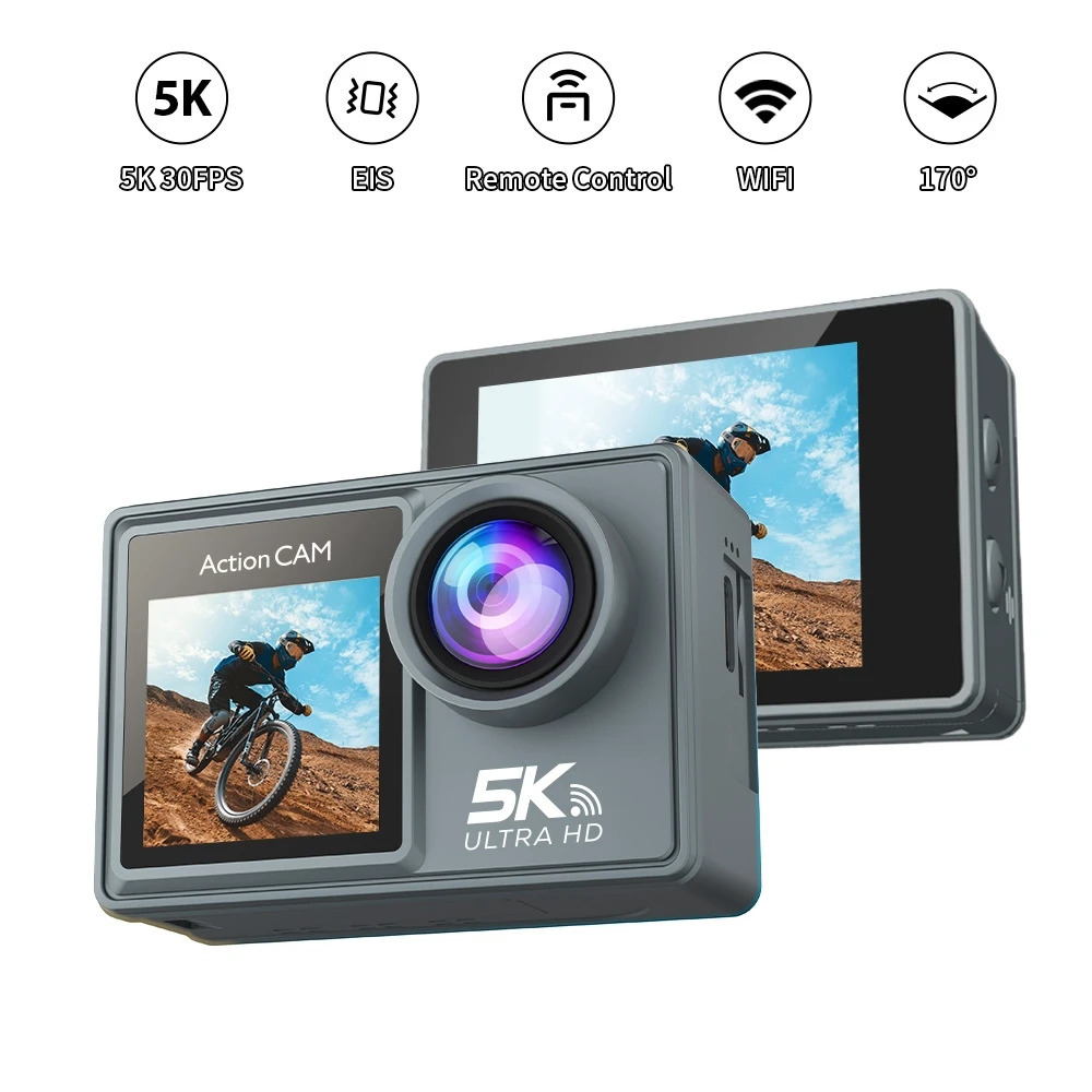 5K Action Camera 4K60FPS Dual IPS Touch LCD WiFi 170 ° 30M Waterproof 5X Zoom Shockproof Sports Camera with Remote Control 250425